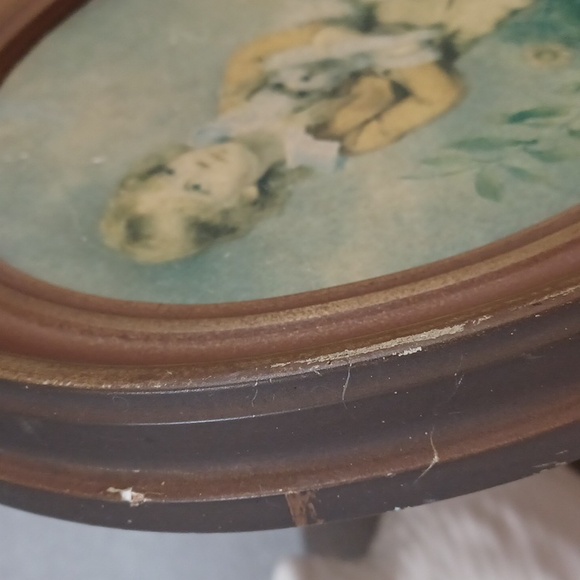 Antique Oval Wood Frame Vintage Wood Frame Art Print Boy & Dog Oval Shadow Box - Picture 10 of 16